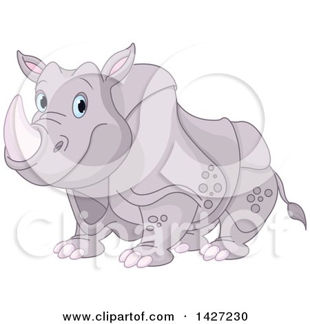 Clipart of a Cute Adorable Rhinoceros with Blue Eyes - Royalty Free Vector Illustration by Pushkin