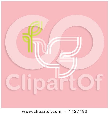 Clipart of a White Pigeon with Green Olive Branch on Pink - Royalty Free Vector Illustration by elena