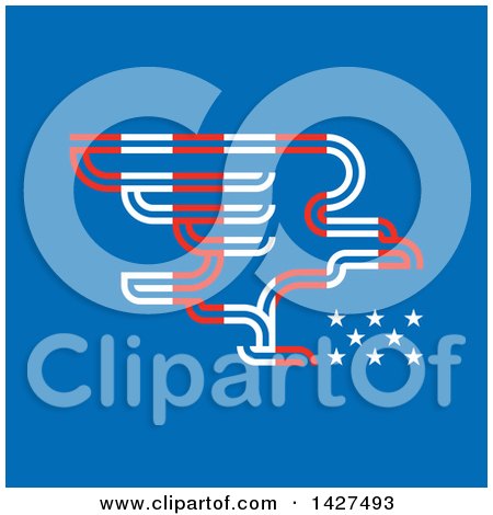 Clipart of a Flat Styled White and Red Striped American Eagle with Stars on Blue - Royalty Free Vector Illustration by elena