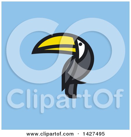 Clipart of a Flat Styled Toucan Bird on Blue - Royalty Free Vector Illustration by elena