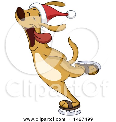 Clipart of a Cartoon Happy Dog Wearing a Santa Hat and Ice Skating - Royalty Free Vector Illustration by yayayoyo