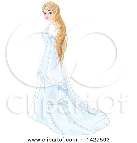 Clipart of a Beautiful Blond Elf Princess in a White Dress - Royalty Free Vector Illustration by Pushkin