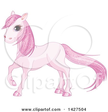 Clipart of a Cute Pink Horse with Magicaly Sparkly Hair - Royalty Free Vector Illustration by Pushkin