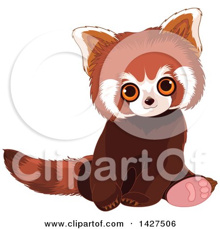 Clipart of a Cute Adorable Baby Red Panda Sitting - Royalty Free Vector Illustration by Pushkin