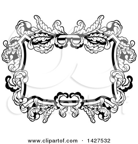 Clipart of a Black and White Ornate Vintage Floral Frame - Royalty Free Vector Illustration by AtStockIllustration