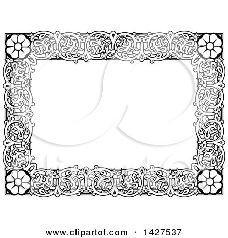 Clipart of a Black and White Ornate Vintage Floral Frame - Royalty Free Vector Illustration by AtStockIllustration