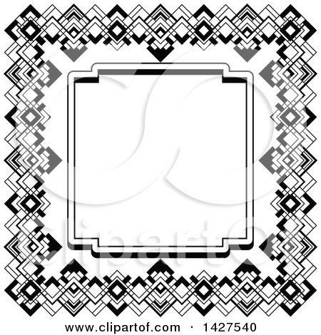 Clipart of a Black and White Ornate Vintage Art Deco Frame - Royalty Free Vector Illustration by AtStockIllustration