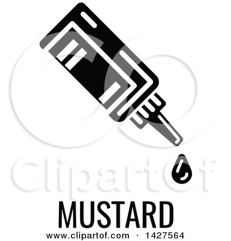 Clipart of a Black and White Food Allergen Icon of a Bottle over Mustard Text - Royalty Free Vector Illustration by AtStockIllustration