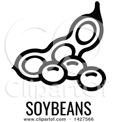 Clipart of a Black and White Food Allergen Icon of Soybeans over Text - Royalty Free Vector Illustration by AtStockIllustration