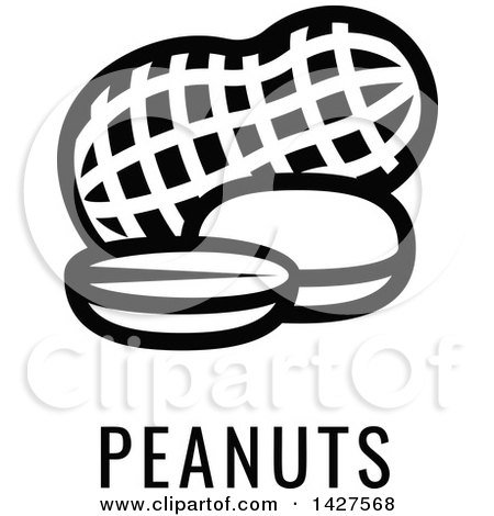 Clipart of a Black and White Food Allergen Icon of Peanuts over Text - Royalty Free Vector Illustration by AtStockIllustration