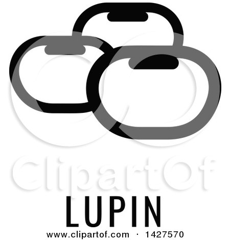 Clipart of a Black and White Food Allergen Icon of Beans over Lupin Text - Royalty Free Vector Illustration by AtStockIllustration