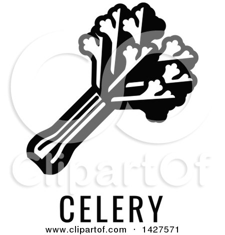 Clipart of a Black and White Food Allergen Icon of Celery Text - Royalty Free Vector Illustration by AtStockIllustration