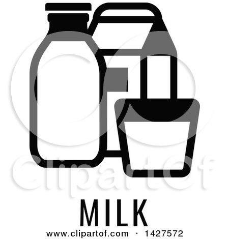 Clipart of a Black and White Food Allergen Icon of Milk over Text - Royalty Free Vector Illustration by AtStockIllustration