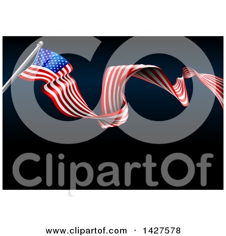 Clipart of a 3d Long Waving American Flag over Black with Text Space - Royalty Free Vector Illustration by AtStockIllustration