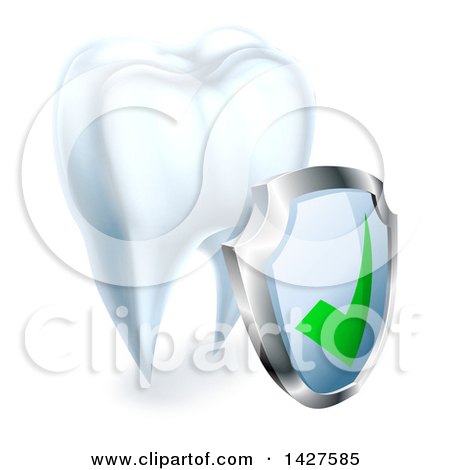 Clipart of a 3d Tooth and Protective Dental Shield - Royalty Free Vector Illustration by AtStockIllustration