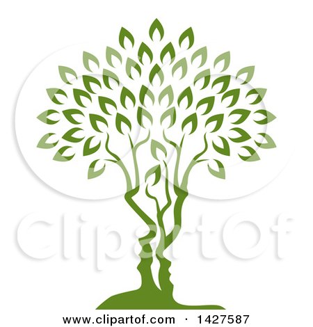 Clipart of a Green Tree with Abstract Faces of a Couple Formed in the Trunk - Royalty Free Vector Illustration by AtStockIllustration