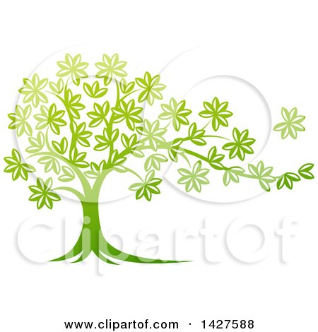 Beautiful Gradient Green Tree with a Leaf Flying Away in the Breeze Posters, Art Prints