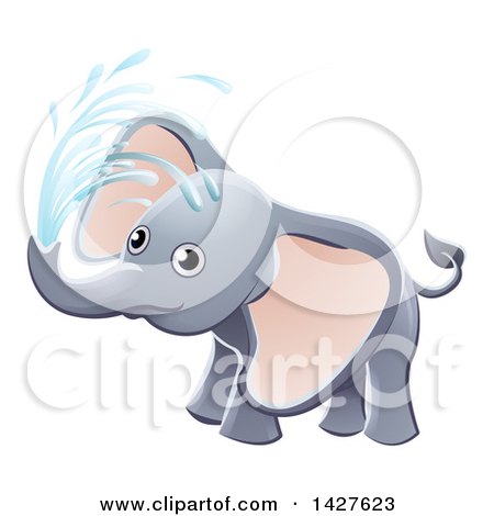 Clipart of a Cute Playful Baby Elephant Spraying Water - Royalty Free Vector Illustration by AtStockIllustration