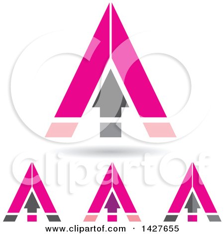 Clipart of Triangular Pink Arrow Letter a Logos or Icon Designs with Shadows - Royalty Free Vector Illustration by cidepix