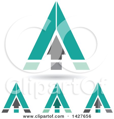 Clipart of Triangular Turquoise Arrow Letter a Logos or Icon Designs with Shadows - Royalty Free Vector Illustration by cidepix