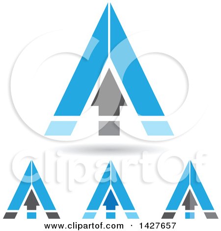 Clipart of Triangular Blue Arrow Letter a Logos or Icon Designs with Shadows - Royalty Free Vector Illustration by cidepix