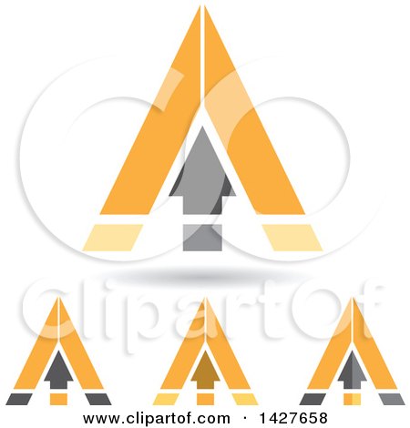 Clipart of Triangular Orange Arrow Letter a Logos or Icon Designs with Shadows - Royalty Free Vector Illustration by cidepix