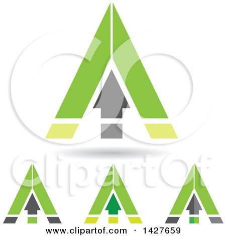 Clipart of Triangular Green Arrow Letter a Logos or Icon Designs with Shadows - Royalty Free Vector Illustration by cidepix
