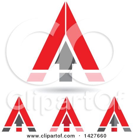 Clipart of Triangular Red Arrow Letter a Logos or Icon Designs with Shadows - Royalty Free Vector Illustration by cidepix