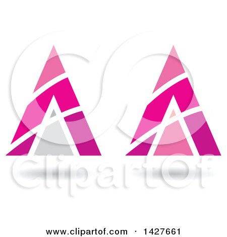 Clipart of Triangular Pyramidical Pink Arrow Letter a Logos or Icon Designs with Stripes and Shadows - Royalty Free Vector Illustration by cidepix