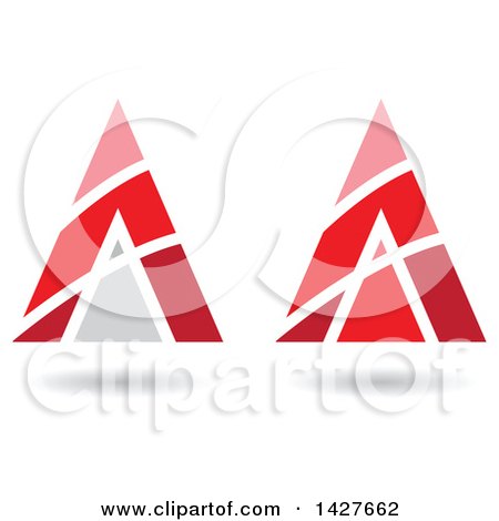 Clipart of Triangular Pyramidical Red Arrow Letter a Logos or Icon Designs with Stripes and Shadows - Royalty Free Vector Illustration by cidepix