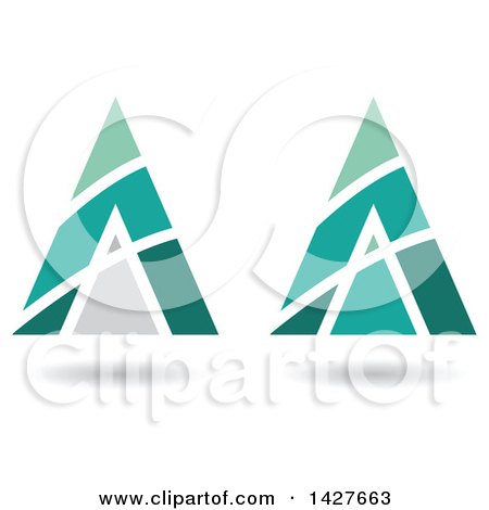 Clipart of Triangular Pyramidical Green and Turquoise Arrow Letter a Logos or Icon Designs with Stripes and Shadows - Royalty Free Vector Illustration by cidepix