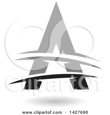 Clipart of a Triangular Gray and Black Letter a Logo or Icon Design with Lines and a Shadow - Royalty Free Vector Illustration by cidepix
