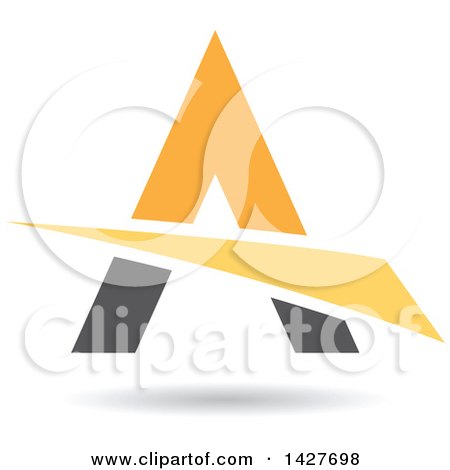 Clipart of a Triangular Orange Yellow and Gray Letter a Logo or Icon Design with a Swoosh and Shadow - Royalty Free Vector Illustration by cidepix