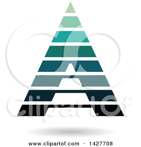 Clipart of a Striped Green Pyramidical Triangular Letter a Logo or Icon Design with a Shadow - Royalty Free Vector Illustration by cidepix