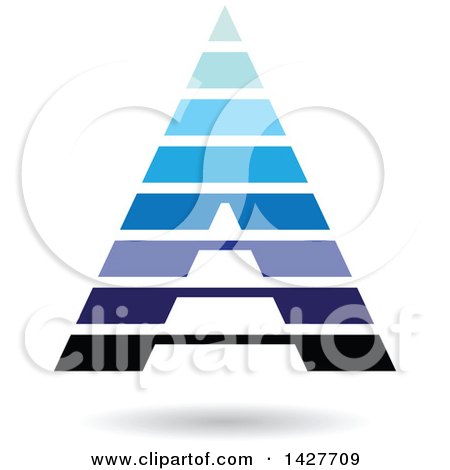 Clipart of a Striped Blue Pyramidical Triangular Letter a Logo or Icon Design with a Shadow - Royalty Free Vector Illustration by cidepix
