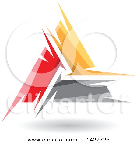 Clipart of a Triangular Abstract Artistic Red Orange and Gray Letter a Logo or Icon Design with a Shadow - Royalty Free Vector Illustration by cidepix