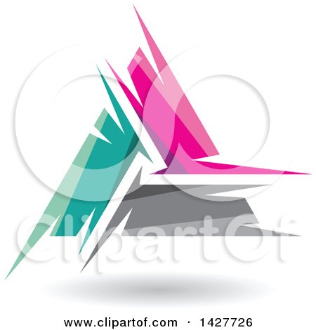 Clipart of a Triangular Abstract Artistic Turquoise, Pink and Gray Letter a Logo or Icon Design with a Shadow - Royalty Free Vector Illustration by cidepix