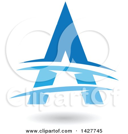 Clipart of a Triangular Blue Letter a Logo or Icon Design with Lines and a Shadow - Royalty Free Vector Illustration by cidepix