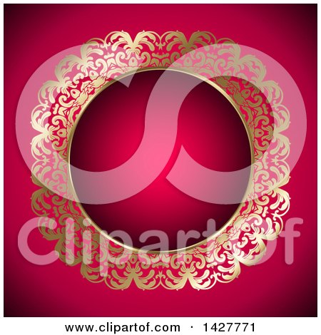 Clipart of a Round Golden Frame on Pink - Royalty Free Vector Illustration by KJ Pargeter