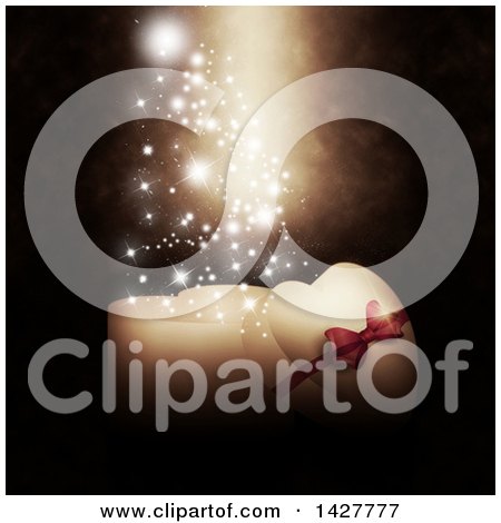 Clipart of a 3d Heart Shaped Valentines Day Gift Box with Magical Flares - Royalty Free Illustration by KJ Pargeter