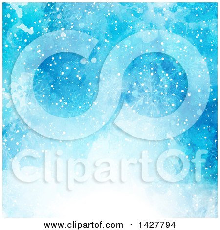 Clipart of a Blue Watercolor and Snowflake Background - Royalty Free Vector Illustration by KJ Pargeter