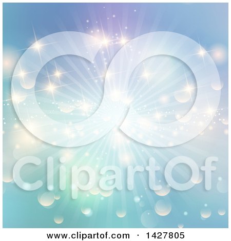 Clipart of a Sunny Sky and Bokeh Flare Summer Background - Royalty Free Vector Illustration by KJ Pargeter
