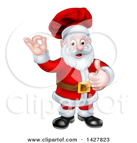 Clipart of a Christmas Santa Claus Chef Giving a Thumb up and Gesturing Perfect or Ok - Royalty Free Vector Illustration by AtStockIllustration