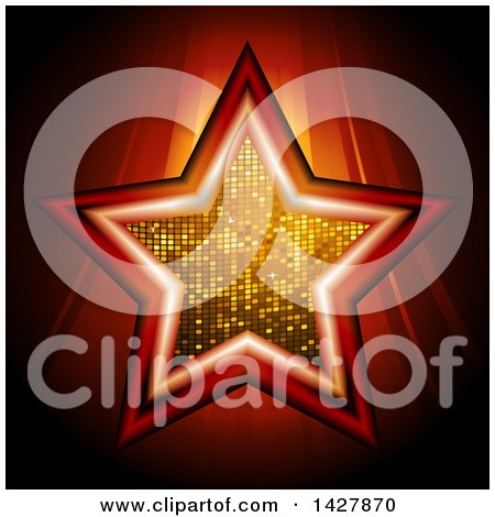Clipart of a Red Star with a Golden Disco Ball Enter over Stripes - Royalty Free Vector Illustration by elaineitalia
