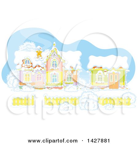 Clipart of the House and Work Shop of Santa Claus in a Winter Wonderland - Royalty Free Vector Illustration by Alex Bannykh