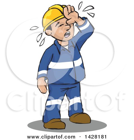 Clipart of a Hot Sweaty Worker Wiping His Forhead - Royalty Free Vector Illustration by David Rey