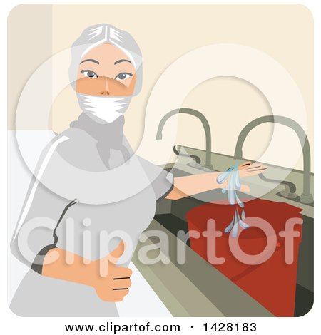Clipart of a Female Worker Filling a Bucket of Water - Royalty Free Vector Illustration by David Rey