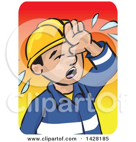 Clipart of a Hot Sweaty Worker Wiping His Forhead over a Gradient Background - Royalty Free Vector Illustration by David Rey