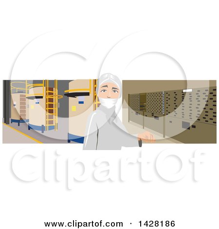 Clipart of an Industrial Worker in a Factory - Royalty Free Vector Illustration by David Rey