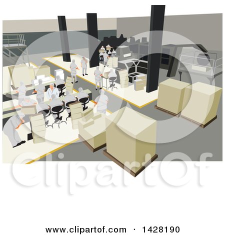 Clipart of a Team of Workers in a Production Factory - Royalty Free Vector Illustration by David Rey